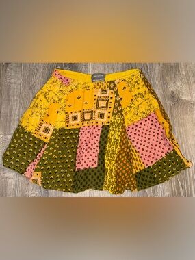 Urban Outfitters Patchwork Floral & Geometric Mini Skirt in Yellow, Pink & Olive